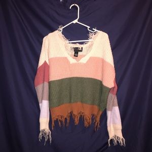 Colorblock Distressed Knit Sweater